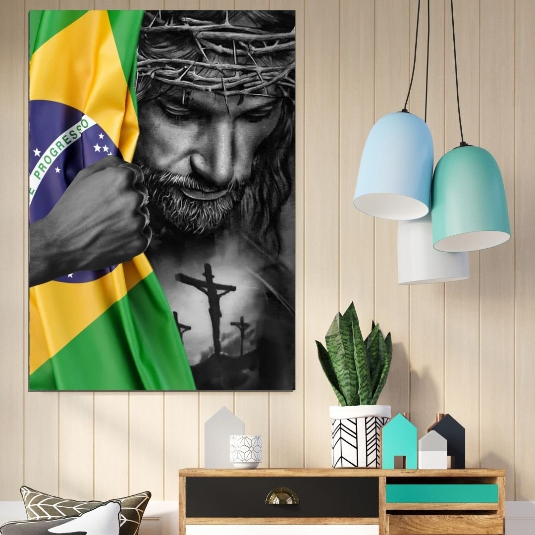 Quadro Decorativo - Jesus Cristo - Bandeira do Brasil - 90x60 - 4