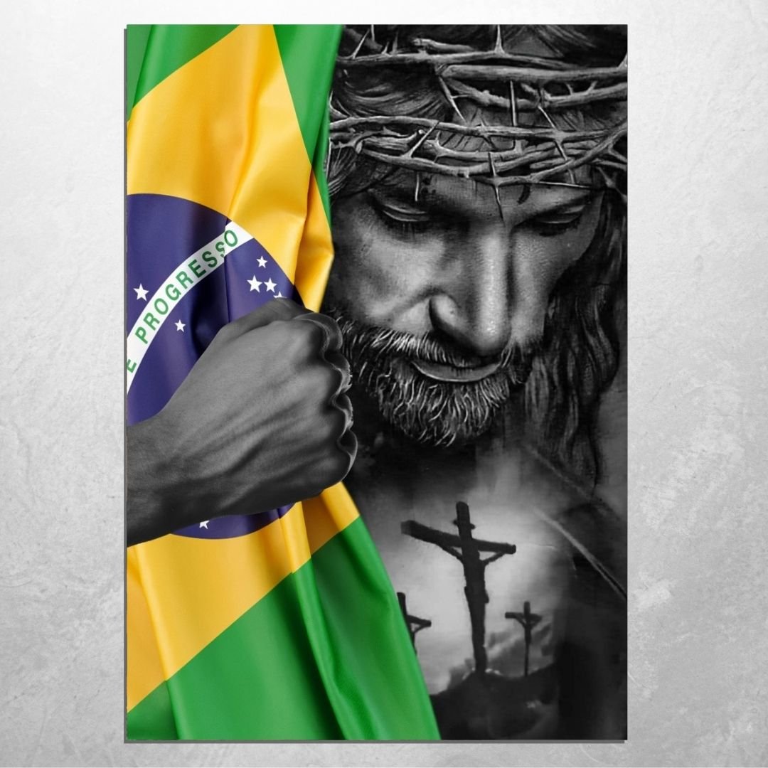 Quadro Decorativo - Jesus Cristo - Bandeira do Brasil - 90x60 - 2