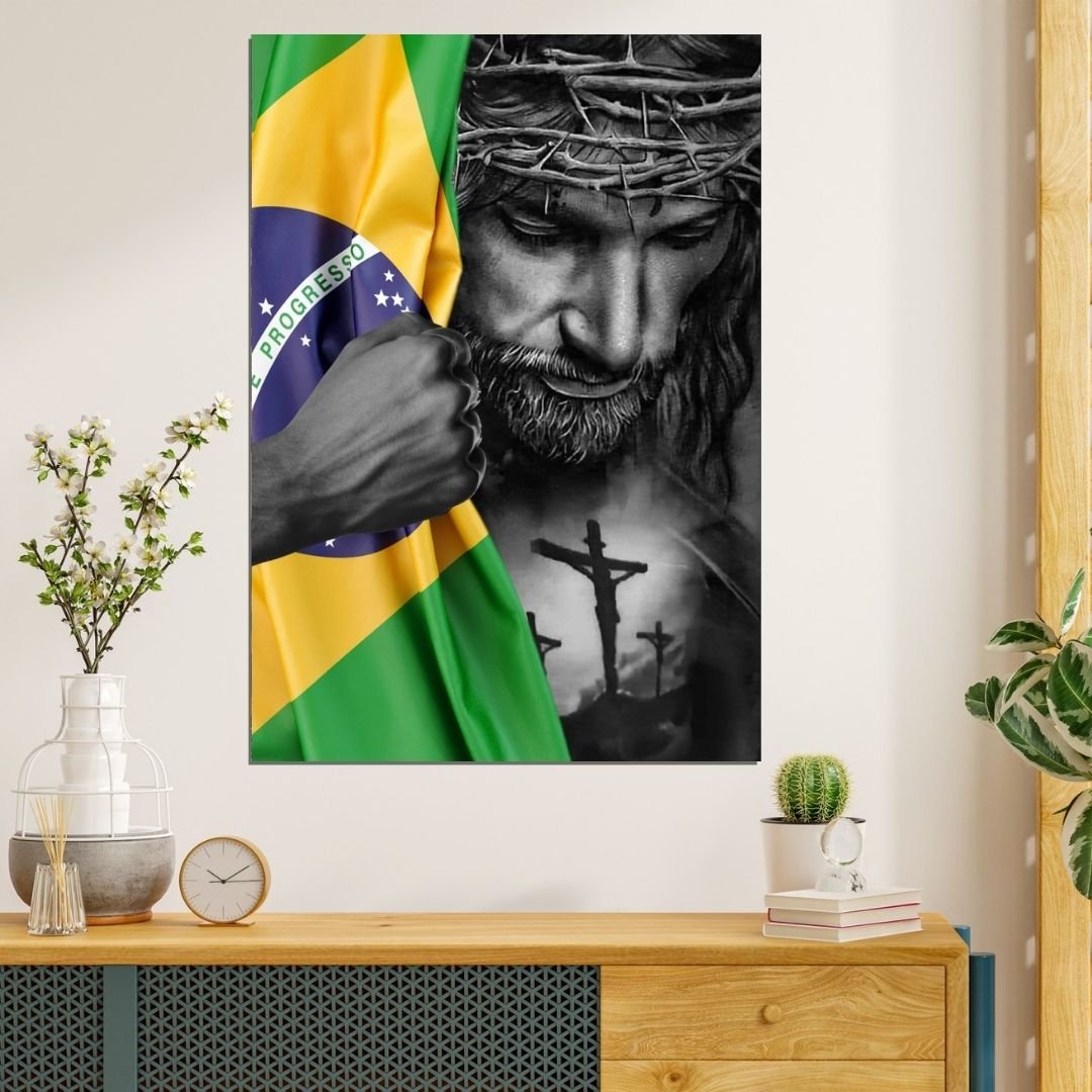 Quadro Decorativo - Jesus Cristo - Bandeira do Brasil - 90x60 - 7