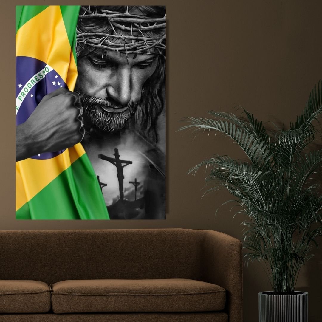 Quadro Decorativo - Jesus Cristo - Bandeira do Brasil - 90x60 - 6