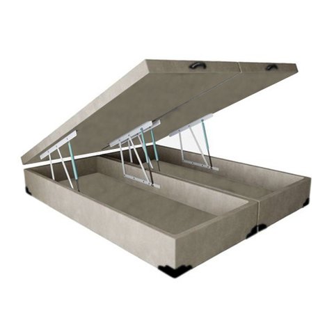 Base Box Baú Casal Luxo Blindado Bipartido Acolchoes Suede Bege 41x138x188