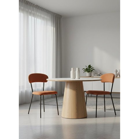 1 Cadeira de Jantar Tecido Terracota Linho Tubo Preto