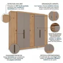Ver imagem 5 de Guarda Roupa Casal 100% MDF 7 Portas 4 Gavetas Nogal/Cinza Gris Yescasa Supremo 266 x 230cm