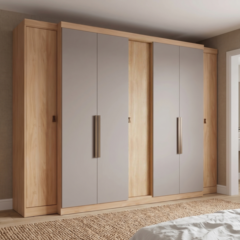 Guarda-Roupa Casal 7 Portas 4 Gavetas MDF 266,6cm Supremo Yescasa Cinza Nogal / Gris
