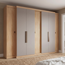 Ver imagem 1 de Guarda Roupa Casal 100% MDF 7 Portas 4 Gavetas Nogal/Cinza Gris Yescasa Supremo 266 x 230cm