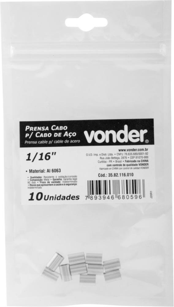Prensa Cabo p/ Cabos de Aço de 1/16'' com 10 peças Vonder - 3