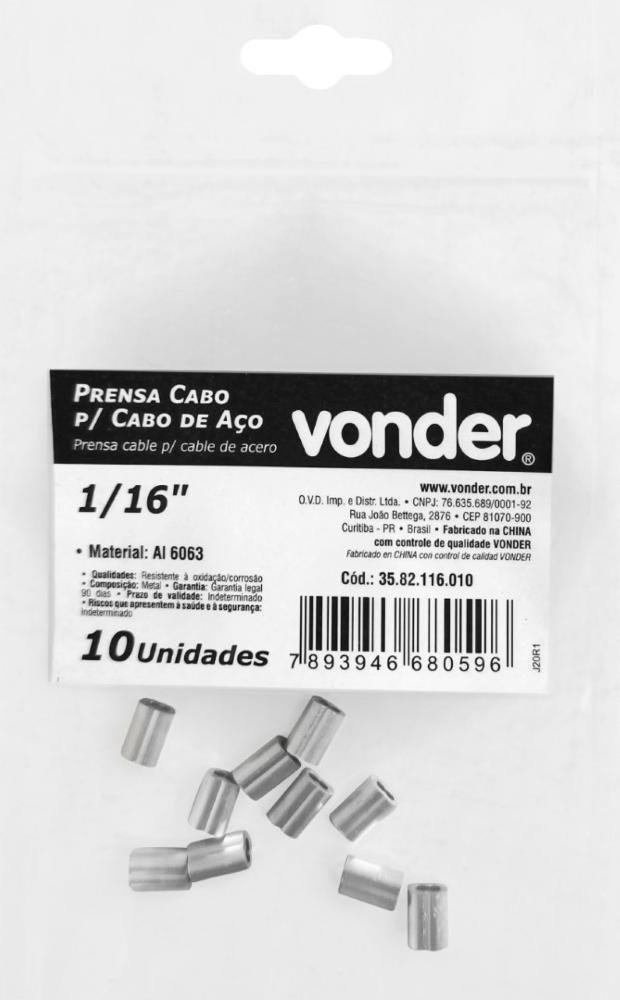 Prensa Cabo p/ Cabos de Aço de 1/16'' com 10 peças Vonder - 1