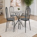 Ver imagem 1 de Conjunto Sala de Jantar Mesa Quadrada 70cm Tampo Granito com 4 Cadeiras Leia Preto/Platina/Ocre