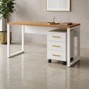 Ver imagem 1 de Conjunto Escrivaninha 120x60cm com Gaveteiro em MDF Marrom