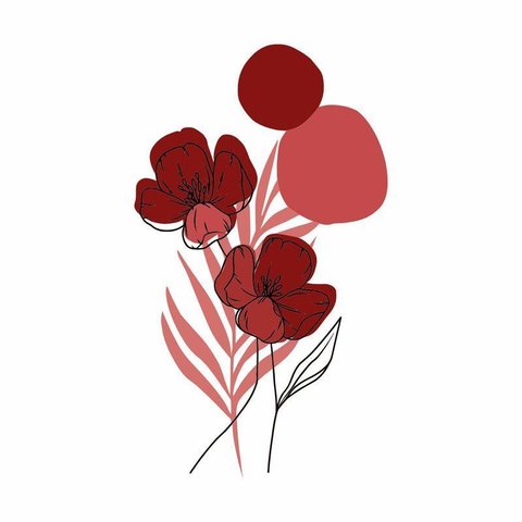 Adesivo Floral Boho Vermelho Estilo Nórdico 50x90 Minimalista Abstrato