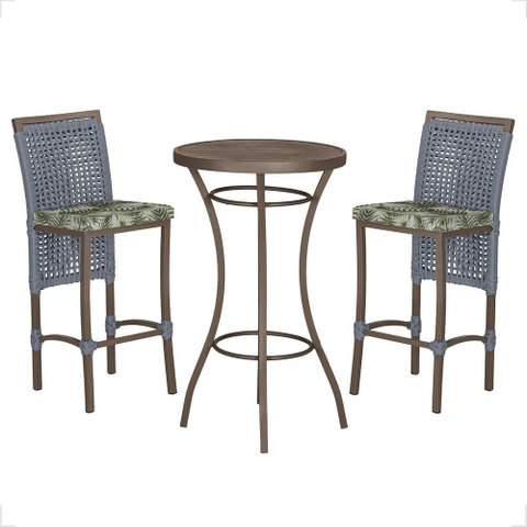Mesa Bistrô e 2 Banquetas Roma Marrom Corda Náutica Estofado 5 Trama Original