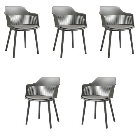 Kit 5 Cadeiras Decorativas Prescott Sala de Jantar Pp/pu Cinza G56 - Gran Belo