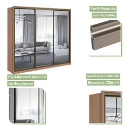 Guarda Roupa Casal com 3 Espelhos 3 Portas de Correr 6 Gavetas 270,5cm Spazio Super Glass Móveis Lopas - 6 Guarda Roupa Casal com 3 Espelhos 3 Portas de Correr 6 Gavetas 270,5cm Spazio Super Glass Móveis Lopas - 6
