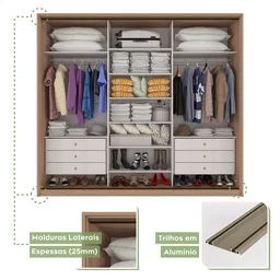 Guarda Roupa Casal com 3 Espelhos 3 Portas de Correr 6 Gavetas 270,5cm Spazio Super Glass Móveis Lopas - 8 Guarda Roupa Casal com 3 Espelhos 3 Portas de Correr 6 Gavetas 270,5cm Spazio Super Glass Móveis Lopas - 8