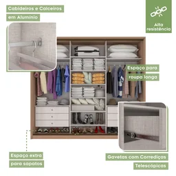 Guarda Roupa Casal com 3 Espelhos 3 Portas de Correr 6 Gavetas 270,5cm Spazio Super Glass Móveis Lopas - 9 Guarda Roupa Casal com 3 Espelhos 3 Portas de Correr 6 Gavetas 270,5cm Spazio Super Glass Móveis Lopas - 9