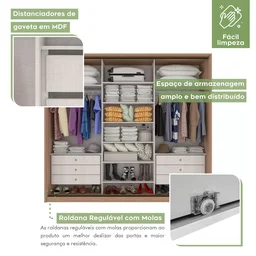 Guarda Roupa Casal com 3 Espelhos 3 Portas de Correr 6 Gavetas 270,5cm Spazio Super Glass Móveis Lopas - 7 Guarda Roupa Casal com 3 Espelhos 3 Portas de Correr 6 Gavetas 270,5cm Spazio Super Glass Móveis Lopas - 7