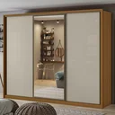 Ver imagem 1 de Guarda Roupa Casal com Espelho 3 Portas de Correr 6 Gavetas 270,5cm Spazio Glass Espresso Móveis 