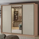 Ver imagem 1 de Guarda Roupa Casal com Espelho 3 Portas de Correr 6 Gavetas 270,5cm Spazio Glass Espresso Móveis 