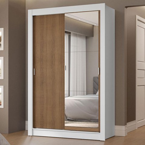 Guarda-roupa Solteiro 2 Portas de Correr com Espelho 2 Gavetas Branco/rustic Vivare Madesa