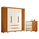 Ver imagem 1 de Guarda Roupa Casal Doble 06 Portas e Cômoda Sapateira Duetto 01 Porta e 05 Gavetas Cinamomo Off Whit