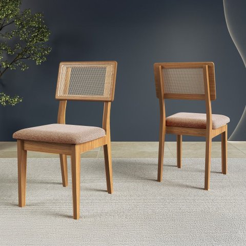 Kit 2 Cadeiras com Assento Estofado Encosto em Tela 100% MDF Freijó/Taupe Dalla Costa