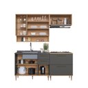 Ver imagem 5 de Cozinha Modulada 5 Peças com Nicho Decorativo Balcão para Cooktop Isabelle Cinza/Freijó/Grafite