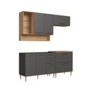 Ver imagem 2 de Cozinha Modulada 5 Peças com Nicho Decorativo Balcão para Cooktop Isabelle Cinza/Freijó/Grafite