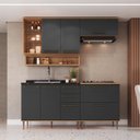Ver imagem 1 de Cozinha Modulada 5 Peças com Nicho Decorativo Balcão para Cooktop Isabelle Cinza/Freijó/Grafite