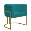 Ver imagem 5 de Kit 2 Poltronas Reforçada Decorativa Sala Nayara Base Ferro Dourado Suede Azul Tifany