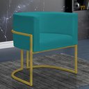 Ver imagem 2 de Kit 2 Poltronas Reforçada Decorativa Sala Nayara Base Ferro Dourado Suede Azul Tifany