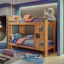 Ver imagem 3 de Beliche Infantil com Proteção Lateral e Escada Frontal Vegas em Mdf 198cm Cor Amadeirado - Tigus