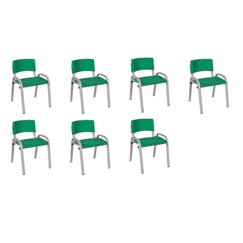 Kit 7 Cadeiras Infantil Iso, Escola, Base Cinza- Verde Escuro