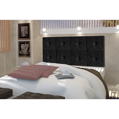 Painel de Cama box Botão Queen 1,60 Elegance cor Preto - Comprar Moveis em Casa