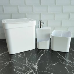 Conjunto para Pia Cozinha Lixeira 4,7 Porta Detergente Escorredor Branco - 2