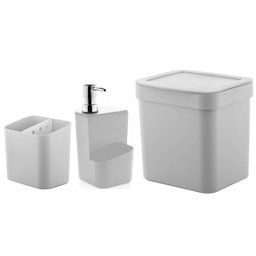 Conjunto para Pia Cozinha Lixeira 4,7 Porta Detergente Escorredor Branco - 1