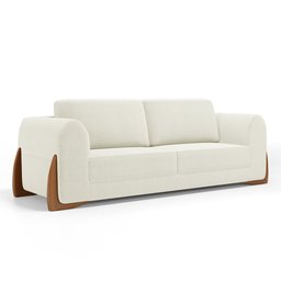 Kit 02 Poltronas e 01 Sofá Bloom 220cm 03 Lugares com Pés de Madeira Bouclê Off White - Desk Design - 15