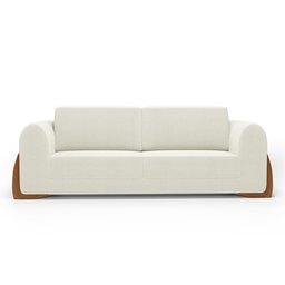 Kit 02 Poltronas e 01 Sofá Bloom 220cm 03 Lugares com Pés de Madeira Bouclê Off White - Desk Design - 16