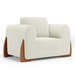 Kit 02 Poltronas e 01 Sofá Bloom 220cm 03 Lugares com Pés de Madeira Bouclê Off White - Desk Design - 11