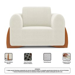 Kit 02 Poltronas e 01 Sofá Bloom 220cm 03 Lugares com Pés de Madeira Bouclê Off White - Desk Design - 7