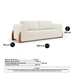 Kit 02 Poltronas e 01 Sofá Bloom 220cm 03 Lugares com Pés de Madeira Bouclê Off White - Desk Design - 4