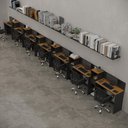 Ver imagem 1 de Conjunto de Escritório Noruega 6 Livreiro e 7 Mesas 90cm - Via Nossa - Preto e Cedro