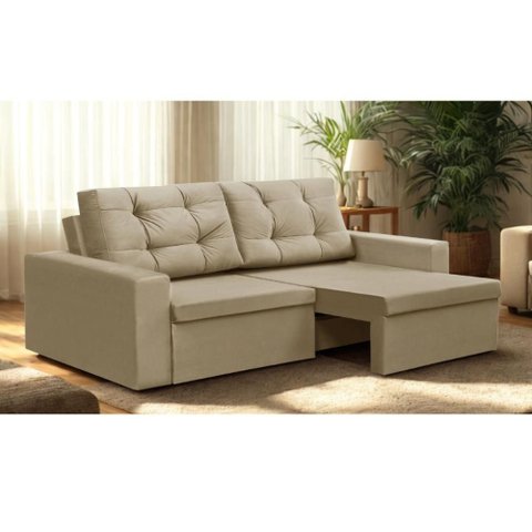 Sofá Retrátil 2 Lugares 1,80m Lisboa Suede Bege Mirra Decor