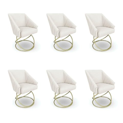 Kit 6 Poltronas Luxo Alana Bouclê Bege Base Luxo Dourado - Pallazio