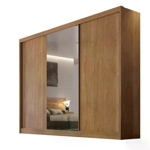 Guarda Roupa Sollo 3 Portas 4 Gavetas 1 Espelho Cor:cumaru