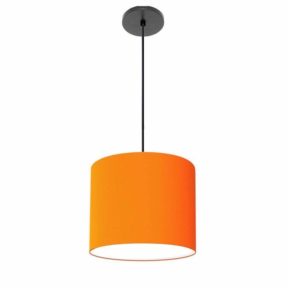 Luminária Pendente Vivare Free Lux Md-4105 Cúpula em Tecido Laranja da Canopla Canopla Preta e Fio - 1