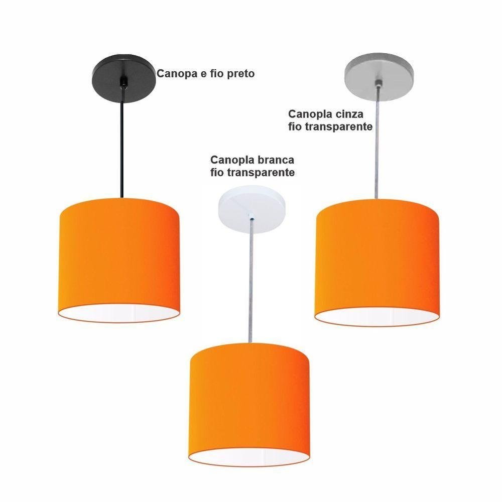 Luminária Pendente Vivare Free Lux Md-4105 Cúpula em Tecido Laranja da Canopla Canopla Preta e Fio - 3
