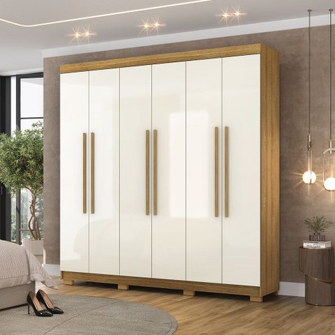 Guarda Roupa Casal Doral 218cm 6 Portas de Bater 2 Gavetas Nature/offwhite G98 - Gran Belo