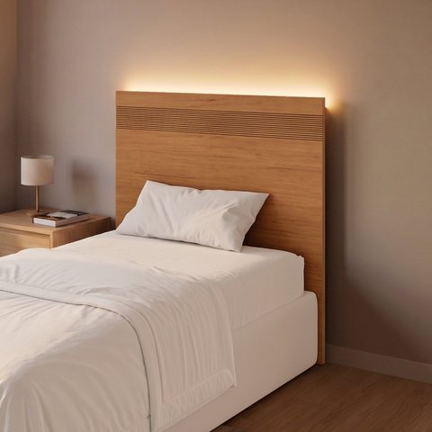 Painel Cabeceira Frisado Solteiro com LED 109x90cm