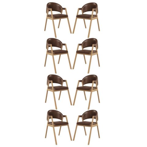 Kit 8 Cadeiras Suellen Luxo Reforçada Mesa de Jantar Courino Cor:marrom Escuro