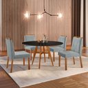 Ver imagem 1 de Conjunto Sala de Jantar Mesa Atenas Madeira Maciça 110cm Tampo Redondo Vidro Preto com 4 Cadeiras Be
